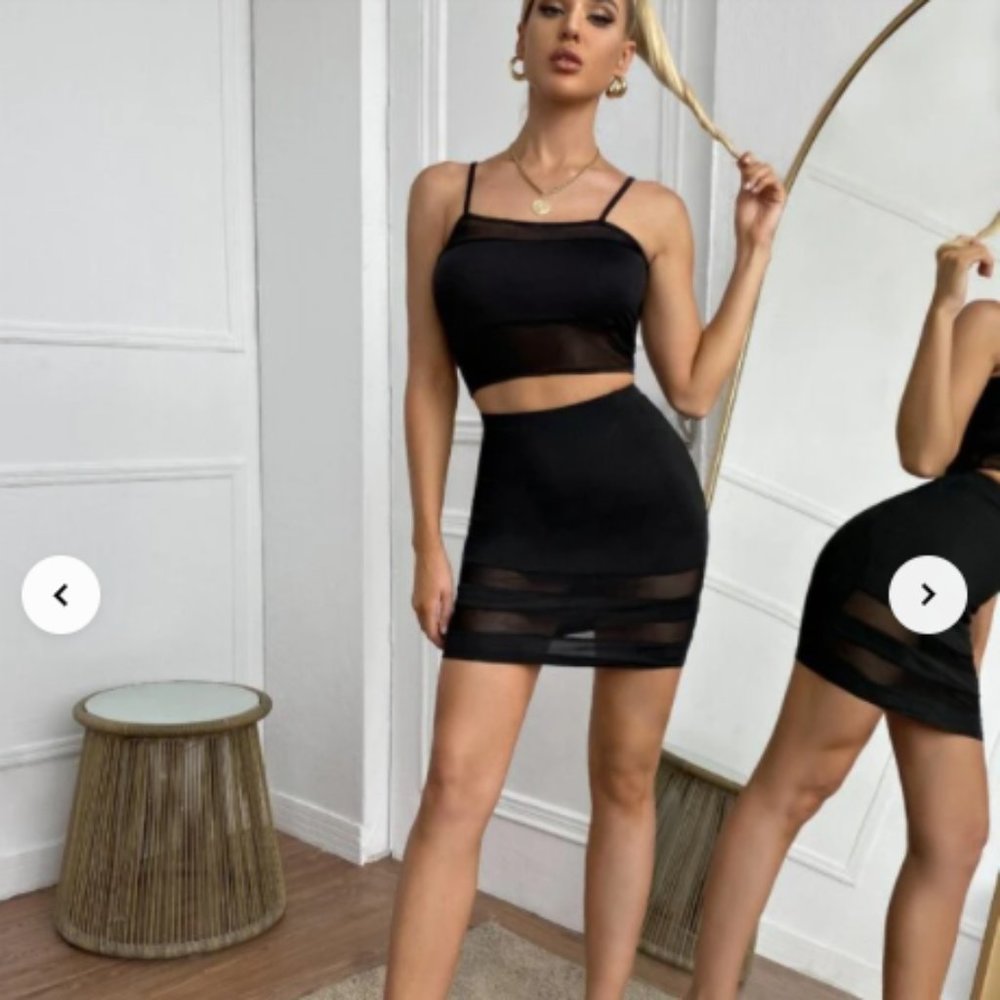 Contrast Mesh Body con skirt (NWOT)